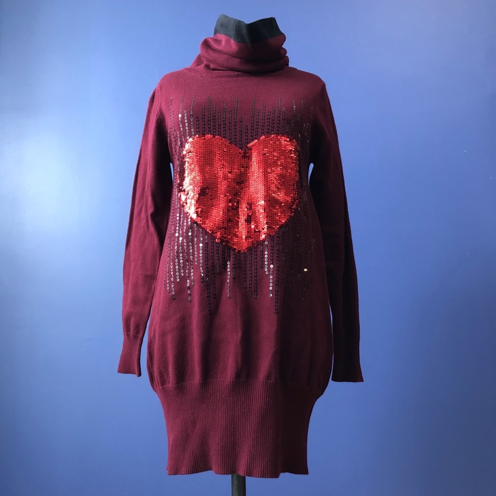 Sequin Heart Sweater Dress